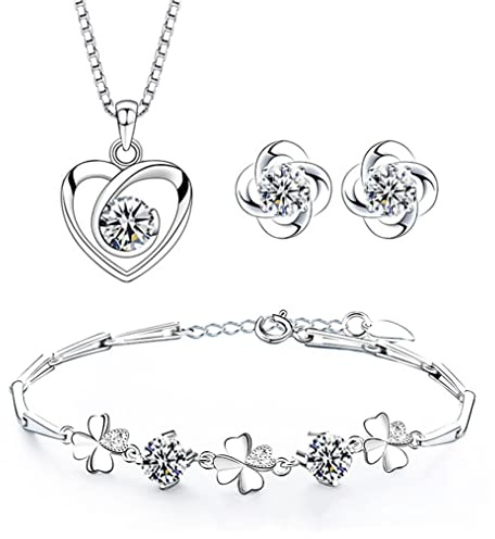 Josfeva Silver 925 Jewellery Set Women, Stud Earrings Necklace Bracelet Set | Hypoallergenic and Gentle Skin for Wife Girlfriend, Exquisite Matching Jewelry Pieces, Birthday Gift Bring Elegant Sparkle