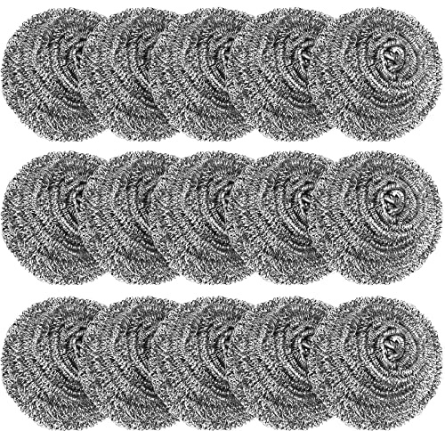 15 Pack Steel Wool Scrubber, Metal Kitchen Scrubbing Sponges, Dishwashing Scouring Pads Heavy Duty, Premium Stainless Steel Scrubbers for Cleaning Dishes Pots and Pans Bathroom Oven (Sliver) by VOPTON