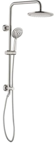 BRIGHT SHOWERS Rain Shower Heads System - 9 Inch Rainfall Shower Head and Handheld Shower Head with Height Adjustable Holder, Solid Brass Rail and 60 Long Stainless Steel Shower Hose, Brushed Nickel