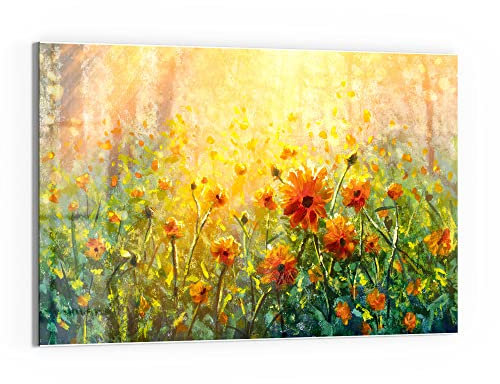 DEQORI Glas-Magnettafel | 60x40 cm groß | Motiv Blumenwiese im Monet-Stil | Memo-Board aus Glas | Magnetboard inkl. Magnete, Stift & Tuch für Küche & Büro | Tafel magnetisch & beschreibbar