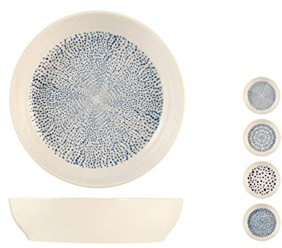 H&H Atlas - Plato hondo de Stoneware, decoración surtida, color azul y blanco, 20 cm