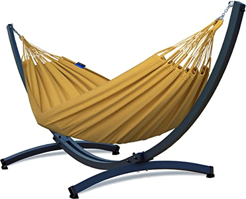 Potenza Outdoor Hängematte mit Verzinkter Tytan Gestell für 2 Personen I Baumwolle Merida - Doppelhängematte 220x160, 220kg I Hängemattengestell 350kg, wetterfest