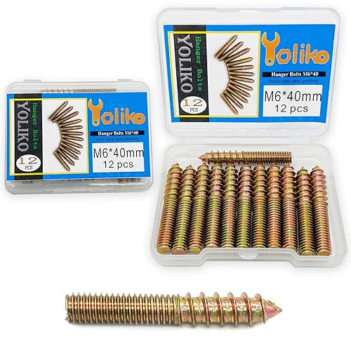 Yoliko Confezione da 12 bulloni a doppia testa M6 x 40 da 40 mm, a doppia testa, 6 mm, viti autofilettanti per legno, viti per mobili, viti a doppia vite, per aste filettate, lunghezza 40 mm