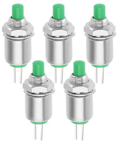 eMagTech 5 unidades de 2 polos microminiatura momentánea DS-402 Mini Interruptor de presión Micro Lockless Interruptor de presión momentáneo Apagado (ON) SPST 125 V 1 A 5 mm, Verde