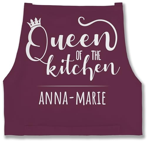 Geschenk mit Namen personalisiert by Shirtracer - Schürze - Kochschürze Damen Frauen - Queen of the Kitchen mit Name I Küchenchefin I Chefköchin