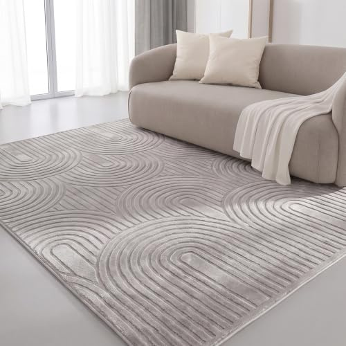 Interiyou Teppich Wohnzimmer Cannes - 120x170 cm Grau - Für Schlafzimmer, Esszimmer, Kinderzimmer - Kurzflorteppich skandinavisches Boho Muster - Hoch-Tief Effekt - Flach mit Geometrischem Muster