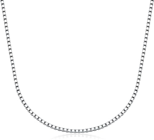 PDTJMTG 925 Sterling Silver Box Chain 0.8MM 1MM 1.5MM 2MM 3MM Italian Box Chain Necklace for Women Men 18, 20, 22, 24, 26 Inches (1mm, 18)