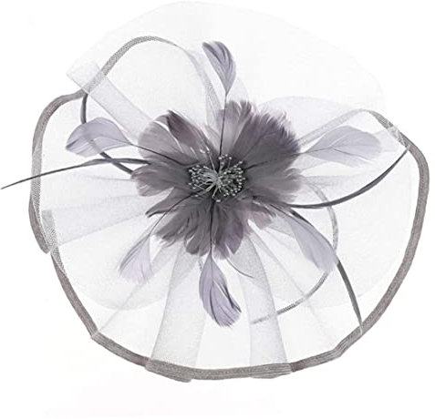 qiqiaollo Fascinator-Hut, Fascinator for Damen, Mesh-Netzschleier, Partyhut, Ascot-Hüte, Blumenhut mit Clip und Haarband for Damen, Fascinator for Hochzeit, Grau/25