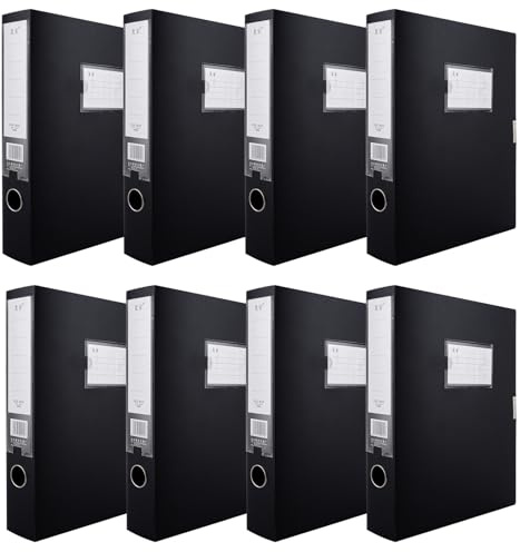 VIDETOL Box Files A4 Pack of 8, 55mm Plastic A4 Box File Holders, Foolscap Document File Boxes for Office Paperwork and School Storage, Black