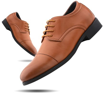 Hitmars Derby Homme Chaussure Cuir Chaussure Ville Oxford Brogues Chaussures à Lacet Costume Vernis Habillées Mariage 2-Marron EU 43