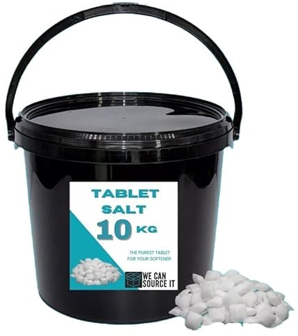 We Can Source It Ltd – 10kg British Tablet Salt for Water Softeners & Dishwashers – Quick Dissolving Formula – Removes Limescale & Stains – Airtight Resealable Tub for Easy Storage
