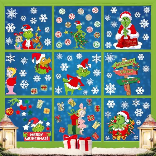 Lets Joy 9 Blatt Fensterbilder Weihnachten, Weihnachten Aufkleber, Bunt Fensterdeko Weihnachten, Fensterbilder Weihnachten Selbstklebend, DIY Selbstklebend Weihnachtsdeko Fenster Wiederverwendbare
