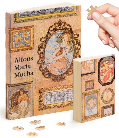 PieceRelax Puzzle Buchumschlag Alphonse Mucha - The Art Palace [YA1058], A5 Liniertes Notizbuch, Transparente Buchhülle, Stifthalter, Lesezeichen, 329 Teile