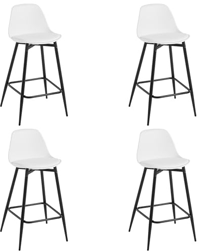 Klihome Barhocker 4er Set, Barstühle PP, Küchenhocker mit Rückenlehne, hoher Hocker mit Fußstütze, gepolstert, mit Metallbeinen, für Bar Küche Esszimmer Theke, Weiß, K0002BH-4