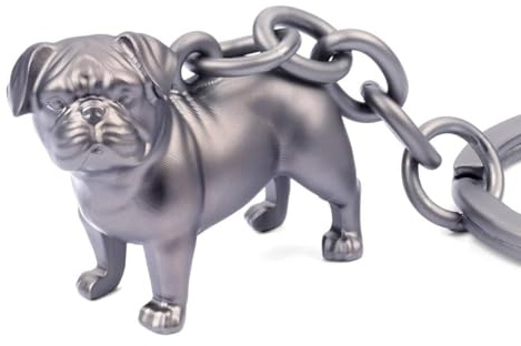 TROIKA Schlüsselanhänger Hund Mops BUDDY Geschenk für Hundeliebhaber aus 3-D-Metallguss mit Schlüsselring, verchromt, matt, gunmetal Original