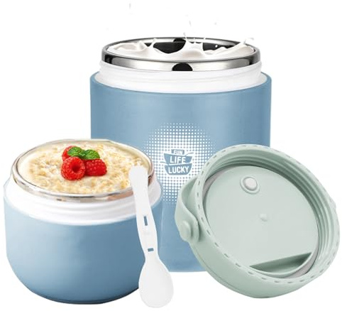 Chedin Recipiente térmico para comida, vaso de yogur aislado de acero inoxidable, 730 ml, a prueba de fugas, vaso de yogur para llevar con cuchara y tapa, recipiente de comida de doble capa, perfecto
