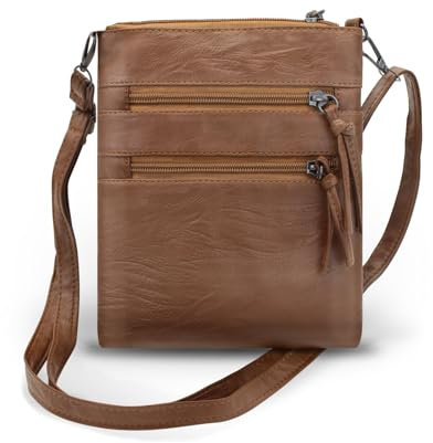 AfitLulu 4 Reißverschlusstaschen Umhängetasche Damen Stilvoll Crossbody Bag Weiches PU-Leder Damen-Umhängetaschen Retro Handtasche mit Abnehmbaren und Verstellbaren Riemen (Braun)