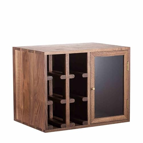 American - Estante de vino de madera maciza de nogal negro decorativo con almacenamiento horizontal para botellas y soporte de vidrio