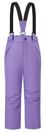 Winter Skihose mit Verstellbarer Trägern für Jungen Mädchen Höhe 110cm-160cm, Kinder Schneehose Skihose Wasserdicht Warm Winddicht Snowboardhose Outdoorhose (Lila,130CM)