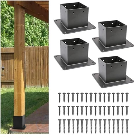 Stolpeankarbas, däckstolpsbas, 4x4 stolpbas (inre storlek 3,58x3,58) Kraftig stolpeankare Tjockt stål Mattsvart stolpar Fästen for däckstaket Brevlåda Pergola(4pcs)