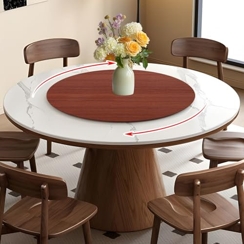 360° Drehplatte, Bambus Servierplatte drehbar, 50/60/70/80/90/100cm Drehteller für Leicht Zu Reinigen, Holzteller Servierbrett Mit Silent Base für Käse, Wurst, Schinkenwürfel und andere Snacks(Teak co