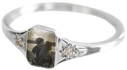 hadefa Custom Photo Ring, Personalized Birthstone Rings, Custom Picture Signet Ring Engraved Polished Photo Text for Women Memorial Her Lover Mom Grandma Friends Jewelry Gift