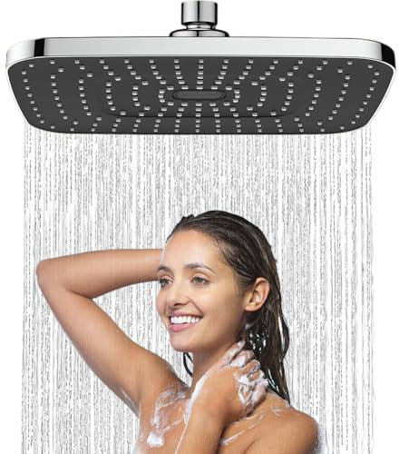 JINYOMFLY Cabezal de Ducha Lluvia Grande, 32cm Alcachofa Ducha Grande Cuadrado, Rociador Ducha Efecto Lluvia, Alcachofas Fijas para Ducha de Alta Presión