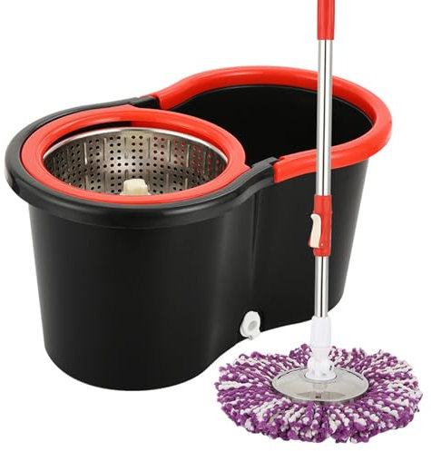 Juegos de trapeador y baldes, Juego de trapeador Giratorio y balde con Mango de Acero Inoxidable, balde de trapeador de Piso de Microfibra para Limpiar Pisos de Madera Dura, laminados y baldosas, C