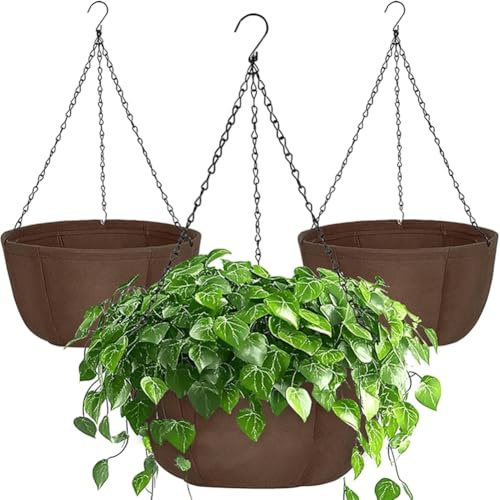 AWAOVV 3 Stück Blumenampel Kokos, Blumenampel Hängend Außen mit Kette, Hängeblumentopf mit Kokosfaser-Innenfutter, Rund Hängender Blumenkorb für Den Außenbereich Geeignete Pflanzen, Innen 25-30cm