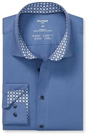 OLYMP Herren Oberhemd Langarm Luxor 24/Seven,Single Jersey,439 Modern-fit-Jerseyshirt-01,13 New Kent,nürnbergerblau 17,40