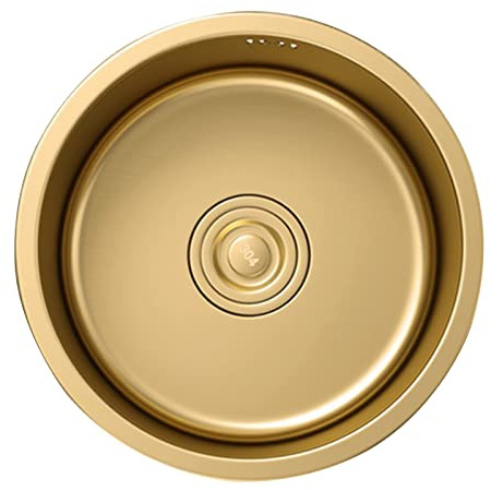 Schwarzes Runde Küchenrenovierungsbecken Rundes Einzelwaschbecken Kleines Rundes Waschbecken Für Badezimmer Gemüse Und Geschirrspülbecken Waschen 1 Becken (Gold, 30CM)