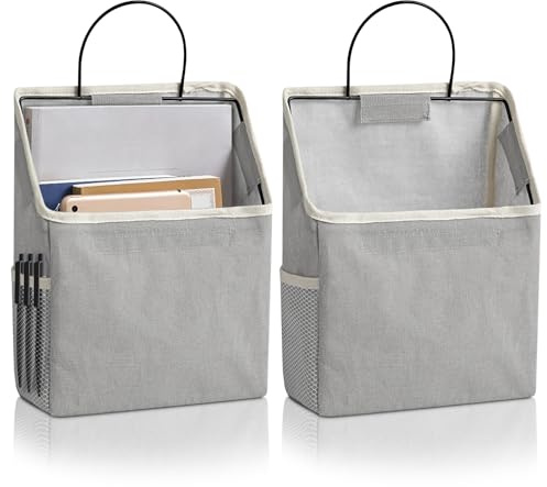 2-pack hängande korg förvaringsväska, vägghängande korg med fickor, väggkorgar förvaring för kök sovrum vardagsrum (grå vit, 1 ficka)