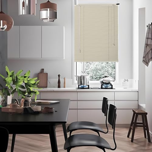 Alu-Jalousie, Bohren Aluminium-Jalousie, 25mm Lamellen Metall Jalousette, Innen Sichtschutz Fenster Rollo,Verdunkelungsrollo für Zuhause Büro 30 50 55 70 75 80 100 120 145 160cm(Cream)