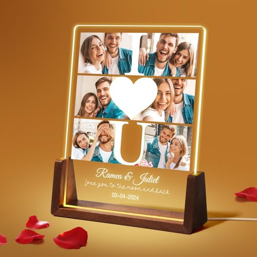 NIBESSER Personalisiertes Geschenk für Paare, Geburtstag, personalisiert, Acrylplatte, personalisierbar mit Nachtlicht, personalisierbar mit Foto, Geschenk für Damen