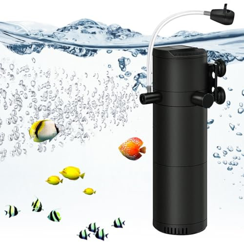 Aquarium Innenfilter 4-in-1 Aquarium Internal Filter 12W 800L/H Einstellbarer Durchfluss Aquariumfilter Aquarium Filter mit Wasserpumpe Aquarien Filter Pumpe mit 2 Wasserauslässe für 200L Aquarien