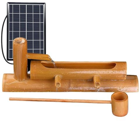 sunbiaouk Fontana di bambù in Stile Giapponese alimentata ad energia Solare, Fontana Ornamentale con circolazione dell'Acqua per acquari, Fontana di bambù Feng Shui, Adatta per Giardini Esterni(40CM)