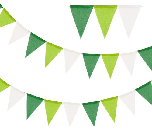 Guirlande Fanion Vert Blanc, 8M Fanion Vert Blanc Banderole Guirlande Extérieur Intérieur pour Mariage Anniversaire Baptême Jardin Fête Décoration