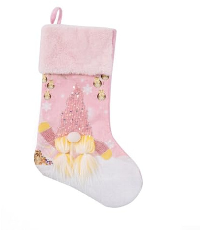 Homeponnew Großer Weihnachtsstrumpf zum Aufhängen, Plüsch-Süßigkeitentütenhalter für festliche Baum- und Party-Dekoration, in Rosa, 47,5 x 29 cm (Damen-Stil)