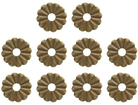QUARKZMAN 10 Piezas Placa Trasera Para Tiradores Gabinete, 0.94 Pulgadas Forma Hoja Loto, Arandelas Latón Radial Para Decoración Clásica Muebles, Junta Para Puertas Gabinete (Tono Bronce)