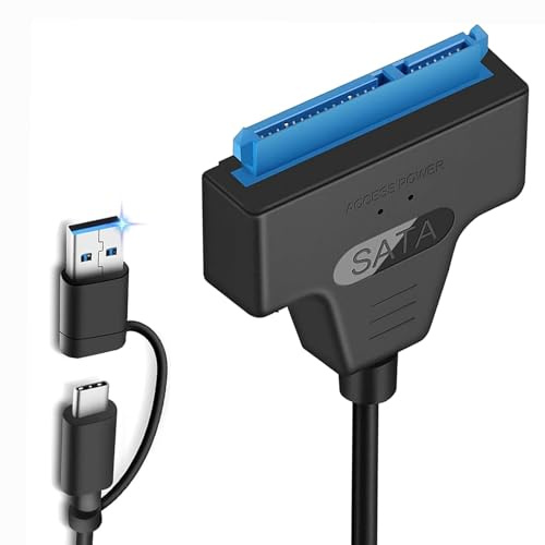 Rydkas 2-in-1-Kabeladapter von SATA zu USB 3.0, USB A/C zu SATA III-Festplattenadapter für 2,5-Zoll-SSD- und HDD-Festplatten, externer Konverter