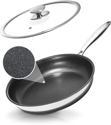 KOKHUB 24cm Edelstahlpfanne mit Titan-Keramik-Schicht, Kratzfeste Bratpfanne Induktion, 3-Schicht Material (304/Alu/430), Antihaftpfanne Ohne PFAS & PTFE, Geeignet für alle Herde & Backofen