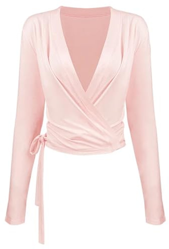 OPIGJUFD Maglia Avvolgente a Fascia Incrociata Magliette a Maniche Lunghe con Spalline Incrociate for Yoga, Pilates, Corsa, Sport all'Aria Aperta, Traspiranti e morbide per Yoga(Pink,S/M)