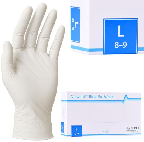 Einweghandschuhe 100 Stück | L | Nitrilhandschuhe Weiß | Puderfreie, latexfreie Einmalhandschuhe | Reißfest & feinfühlig | EN 455 & EN 374 | Gr. XS, S, M, L, XL