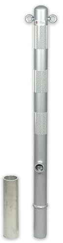 ES-Team UVAP80.04 Absperrpfosten Ø60mm x 1100 mm (900 mm über Flur) Stahl verzinkt silber beschichtet, Herausnehmbar mit Dreikant reflektierend (mit 2 Ösen)