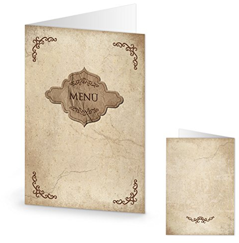 Logbuch-Verlag 50 Menükarten DIN A5 Speisenkarten braun beige cremefarben zum Hinstellen bedruckbar beschreibbar naturfarben