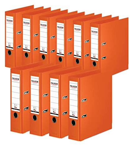 FALKEN 10x Chromocolor Premium-Ordner 8cm breit DIN A4 orange | Made in Germany Kunststoffbezug außen und innen