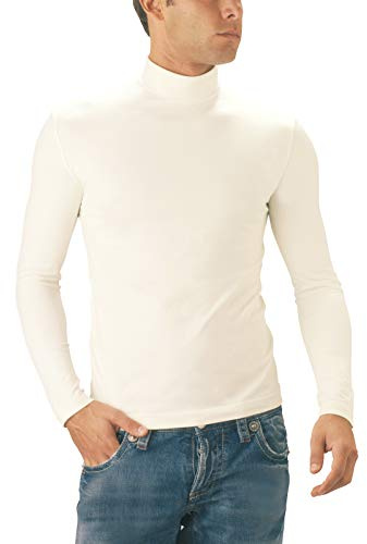 SENSI' Pull Homme col Montant Manches Longues Microfibre Perspirante sans Coutures Seamless Made in Italy (44-46, Lait)