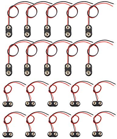 HALJIA, 20 connettori a clip per batteria tipo I e T DC 9 V e comodo adattatore (10 pezzi tipo I + 10 pezzi tipo T)