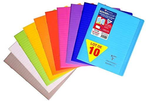 Clairefontaine 951501C- Packung mit 10 Heften Koverbook, 17x22 cm, 48 Blatt, liniert mit Rand, 90g, farbig sortiert, 1 Pack