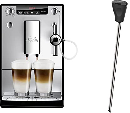 Melitta Caffeo Solo & Perfect Milk E957-103 Schlanker Kaffeevollautomat mit Auto-Cappuccinatore | Automatische Reinigungsprogramme Silber + Milchlanze für Kaffeevollautomaten, Edelstahl, Schwarz
